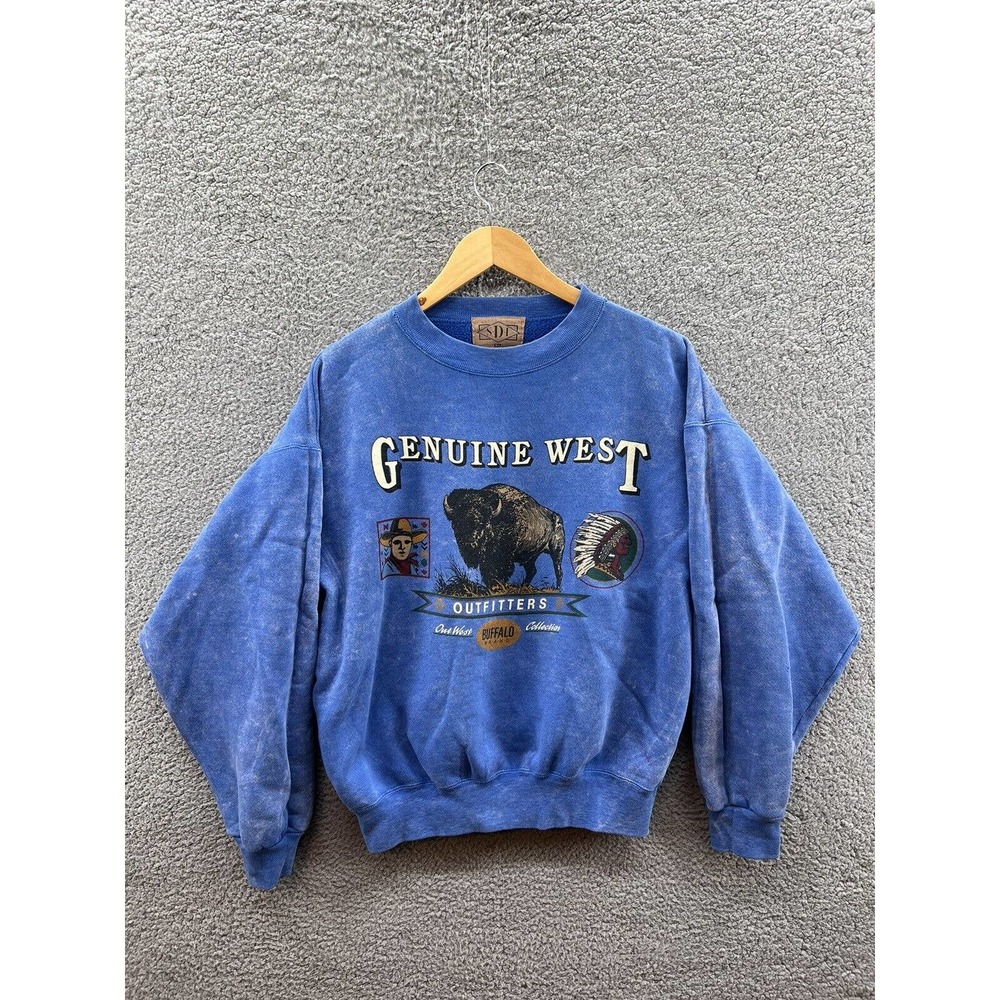 SDI Vintage Buffalo Brand Genuine West Outfitters Blue Crewneck Sweatshirt Sz XL